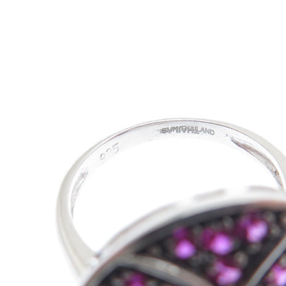 925 Sterling Silver Lab-Created Pink Sapphire Ring Size 7