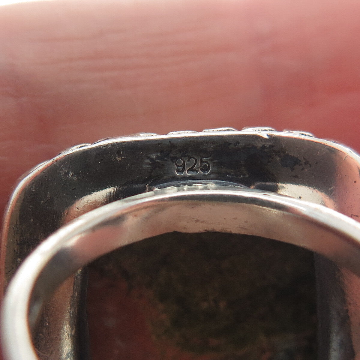 925 Sterling Silver Vintage Real Cushion-Cut Unakite Roped Ring Size 7.75