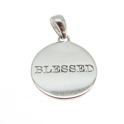 925 Sterling Silver Vintage "Blessed" Round Pendant