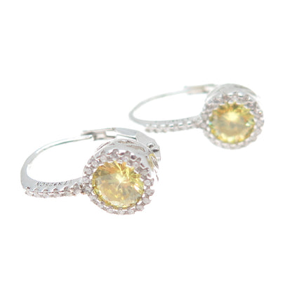 925 Sterling Silver White & Lemon Round-Cut Shaped C Z Earrings