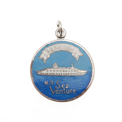 BREADNER CO 925 Sterling Silver Vintage Enamel Sea Venture Bermuda Charm Pendant
