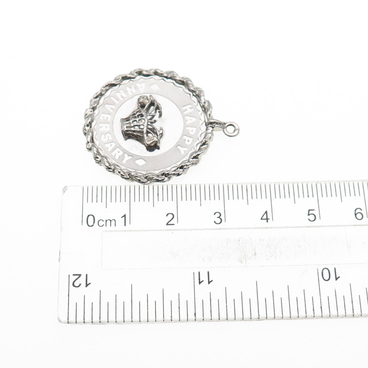 925 Sterling Silver Vintage Happy Anniversary Charm Pendant