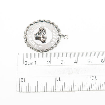 925 Sterling Silver Vintage Happy Anniversary Charm Pendant