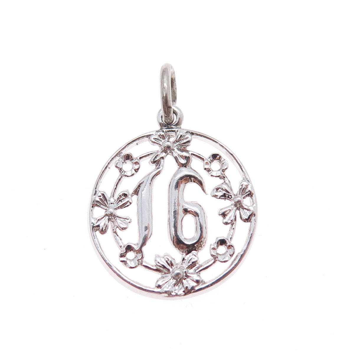 925 Sterling Silver Vintage Sweet 16 Flower Blossom Minimalist Charm Pendant