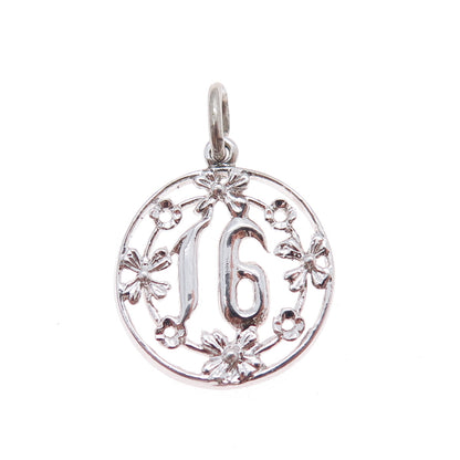 925 Sterling Silver Vintage Sweet 16 Flower Blossom Minimalist Charm Pendant
