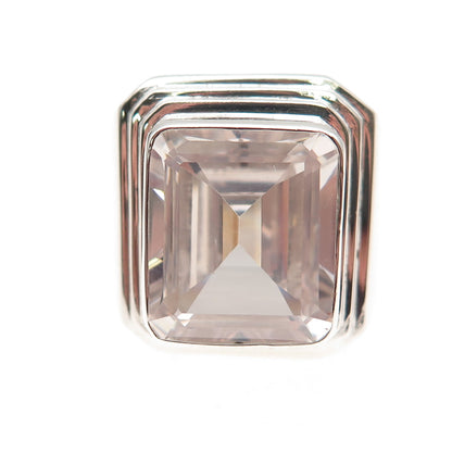 925 Sterling Silver Vintage Emerald-Cut C Z Statement Ring Size 8