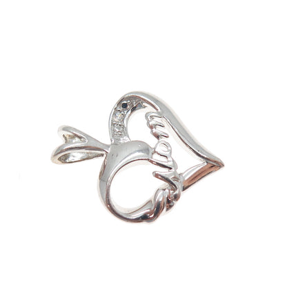 RJ GRAZIANO 925 Sterling Silver Round-Cut C Z Mom Heart Minimalist Charm Pendant