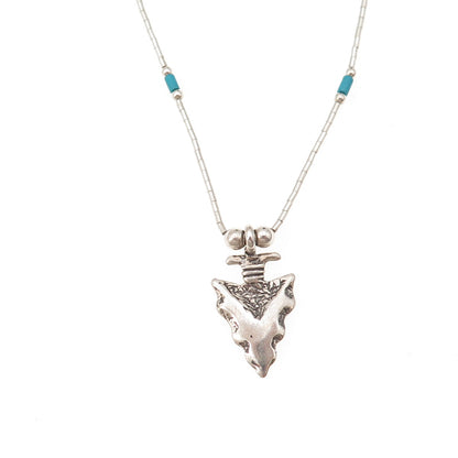 Old Pawn Sterling Silver Vintage Turquoise Inlay Arrow Liquid Chain Necklace 18"