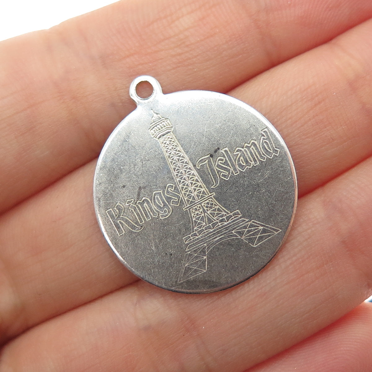 Rosecraft Sterling Silver Vintage Engraved Kings Island Round Tag Charm Pendant