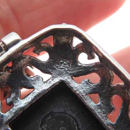 925 Sterling Silver Vintage Real Black Onyx Letter S Ornate Oxidized Pendant