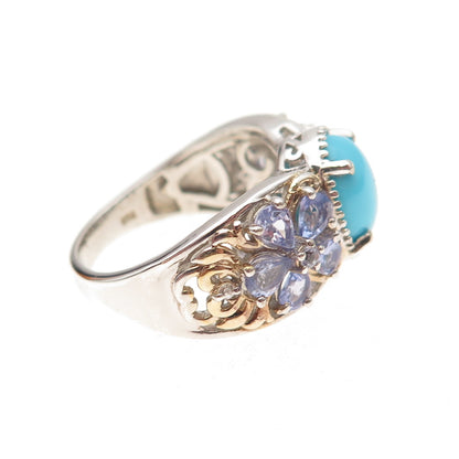 Chuck Clemency Sterling Silver 2-Tone Real Turquoise & Tanzanite Ring Size 8.25