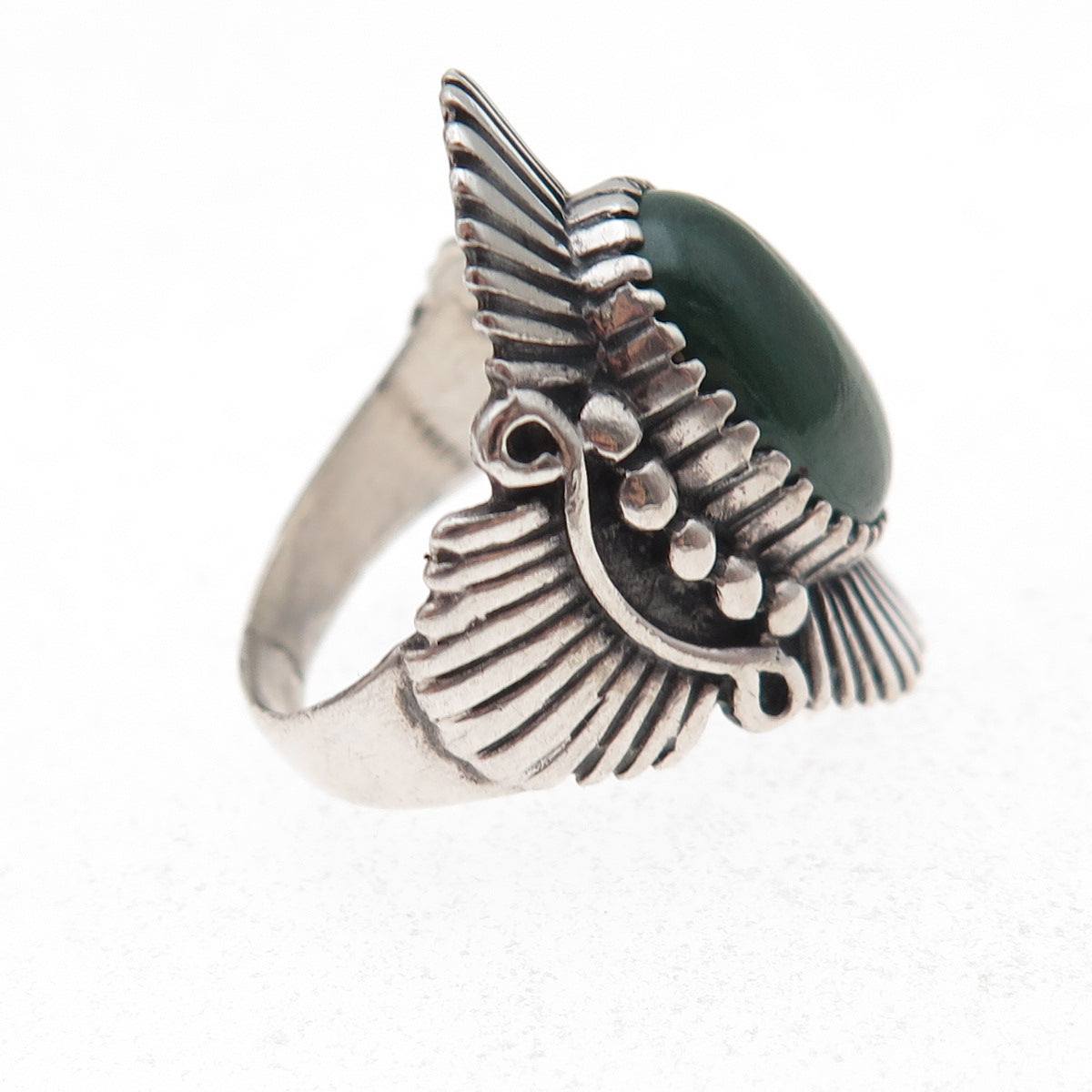 Angeline Miller Navajo Old Pawn Sterling Silver Vintage Malachite Ring Size 5.75