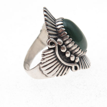 Angeline Miller Navajo Old Pawn Sterling Silver Vintage Malachite Ring Size 5.75