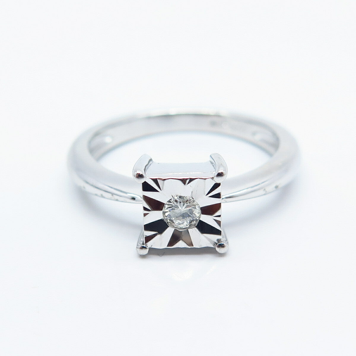 925 Sterling Silver SUN Real White Diamond Ring Size 7