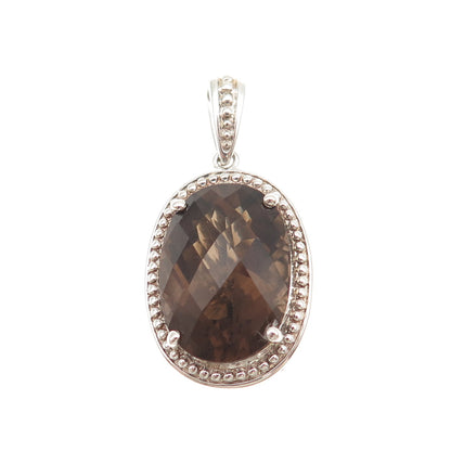 MICHELLE ALBALA 925 Sterling Silver Real Champagne Diamond Smoky Quartz Pendant