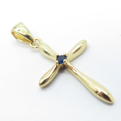 HAN 925 Sterling Silver Gold Plated Dark Blue C Z Cross Pendant