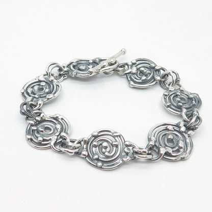 925 Sterling Silver Vintage Spiral Ethnic Link Bracelet 6.75"