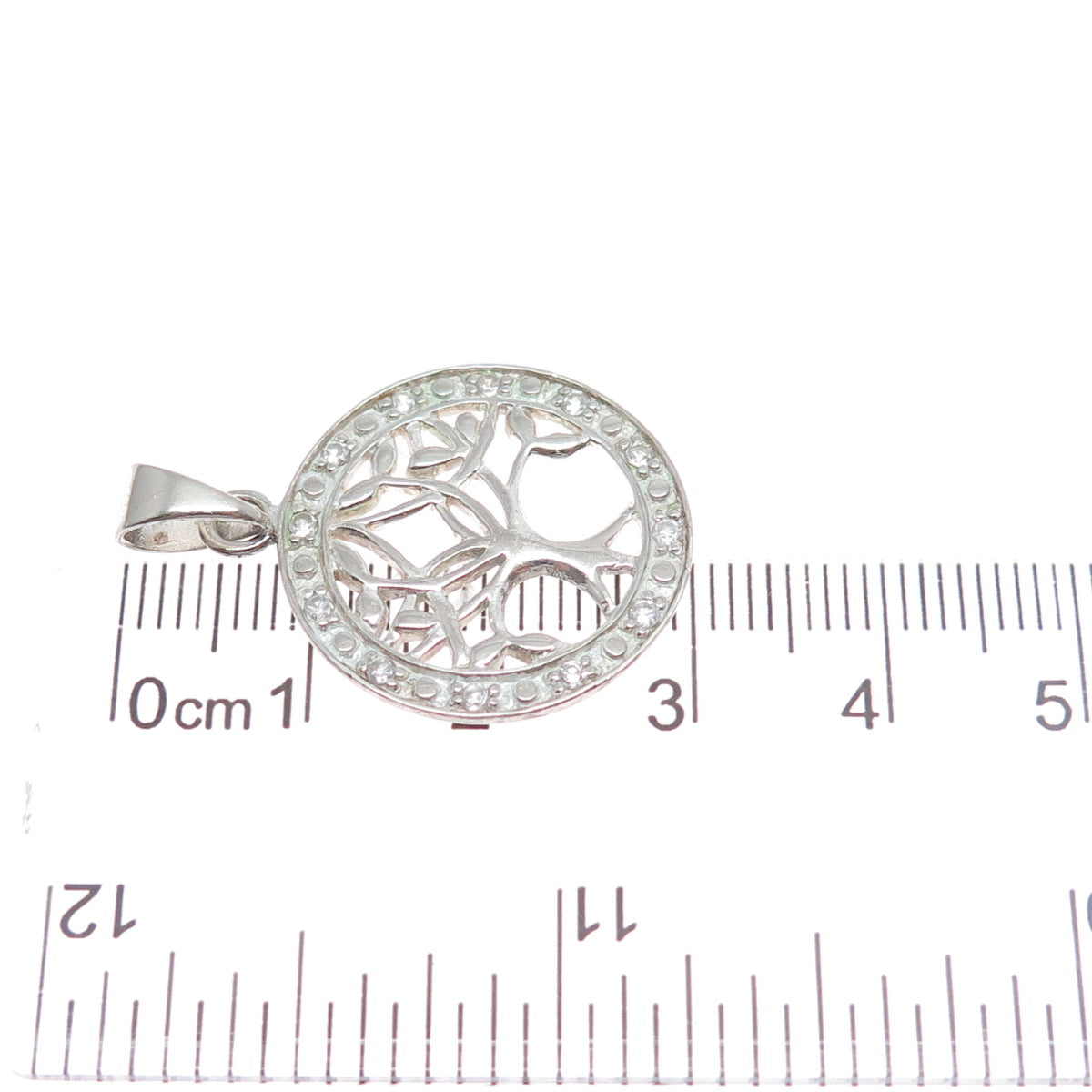 CHARLES WINSTON Sterling Silver Vintage Round-Cut C Z Tree of Life Charm Pendant