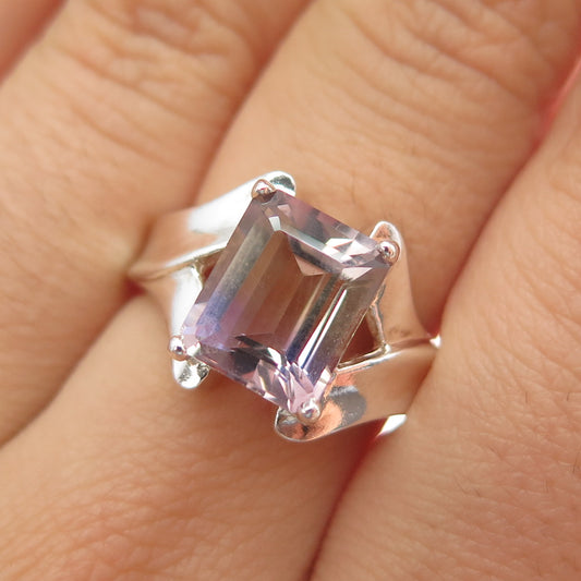 CLYDE DUNEIER 925 Sterling Silver Vintage Real Amethyst Modernist Ring Size 7
