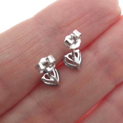 925 Sterling Silver Heart-Cut Blue C Z Stud Earrings