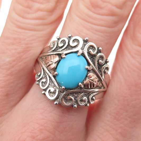 Coleman Co. 925 Sterling Silver 12K Gold Vintage Real Turquoise Ring Size 11.25