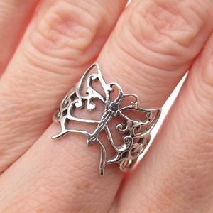 925 Sterling Silver Vintage Butterfly Oxidized Ring Size 6.25