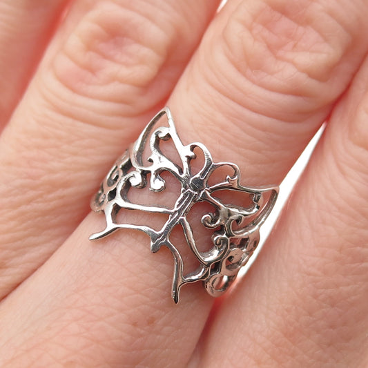 925 Sterling Silver Vintage Butterfly Oxidized Ring Size 6.25