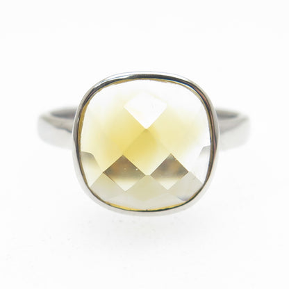 DSMK 925 Sterling Silver Checkered Citrine Gemstone Minimalist Ring Size 7.25