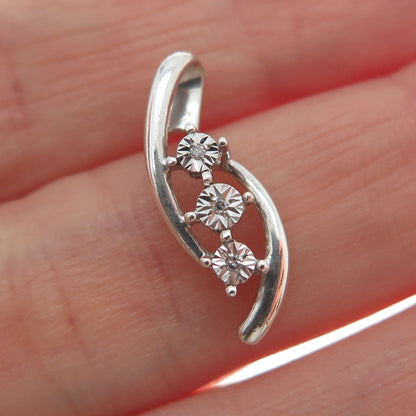 925 Sterling Silver Real Round-Cut Diamond Twisted Minimalist Pendant