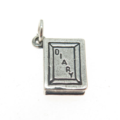 SUNWEST 925 Sterling Silver Vintage Diary Book Minimalist Charm Pendant
