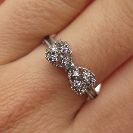 925 Sterling Silver Round-Cut C Z Bow Oxidized Ring Size 9.25