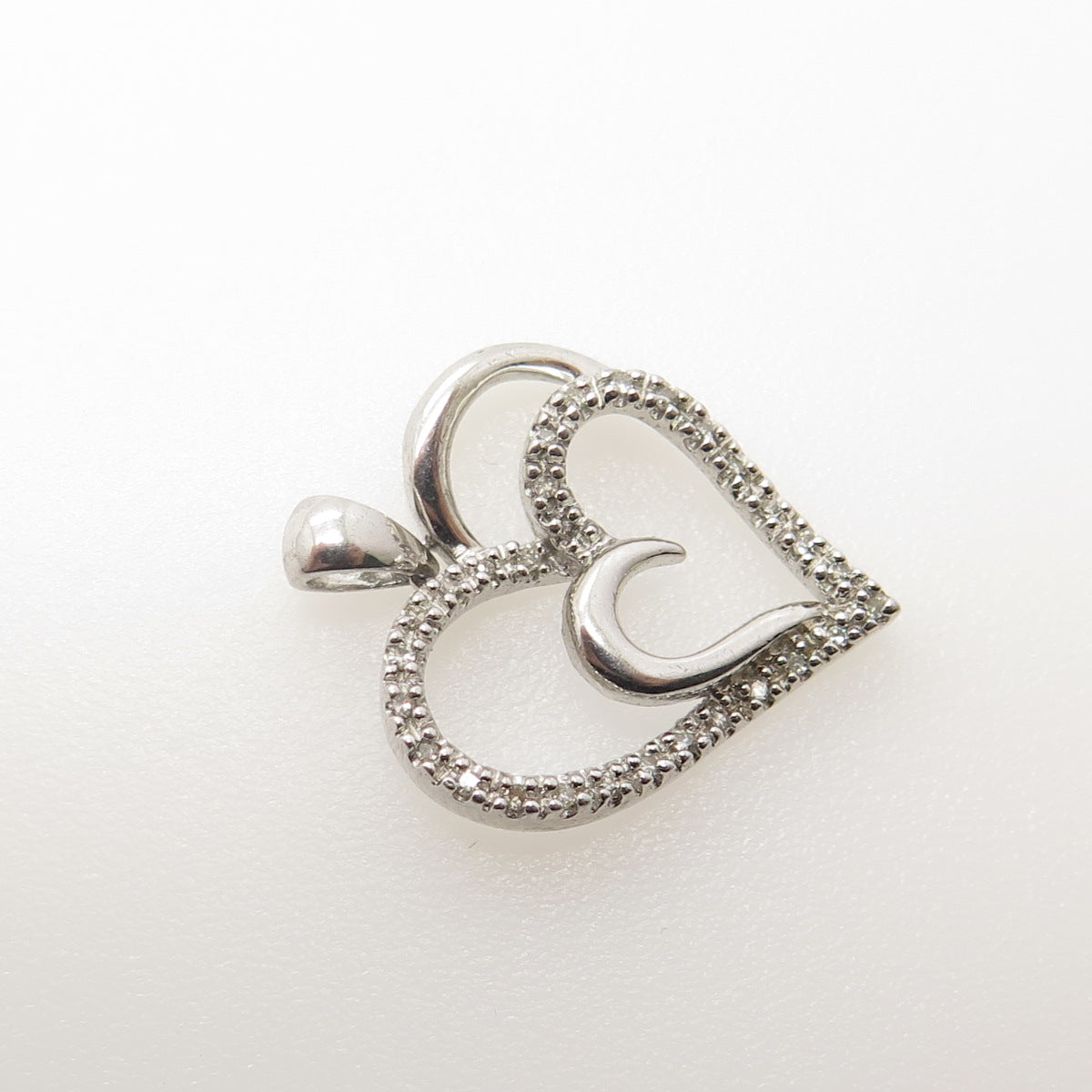 SUN 925 Sterling Silver Real Round-Cut White Diamond Heart Pendant