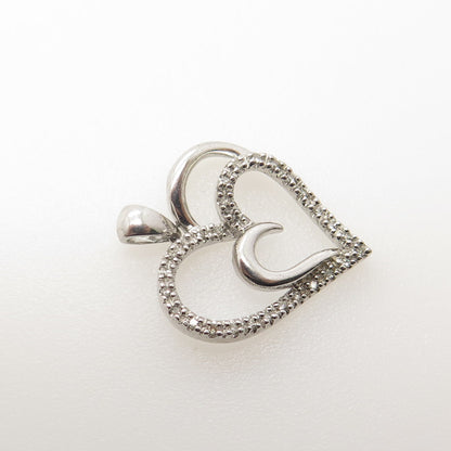 SUN 925 Sterling Silver Real Round-Cut White Diamond Heart Pendant