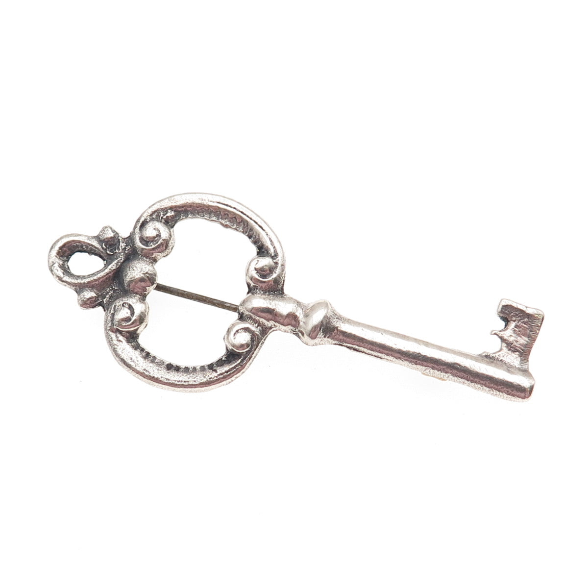 925 Sterling Silver Antique Art Deco Key Oxidized Pin Brooch