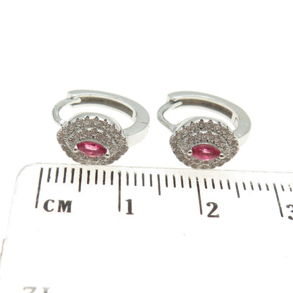 925 Sterling Silver Marquise-Cut Pink & Round-Cut White C Z Hoop Earrings