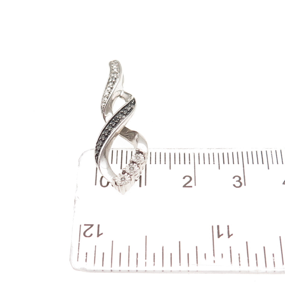 925 Sterling Silver Real Black & White Diamond Twisted Slide Charm Pendant