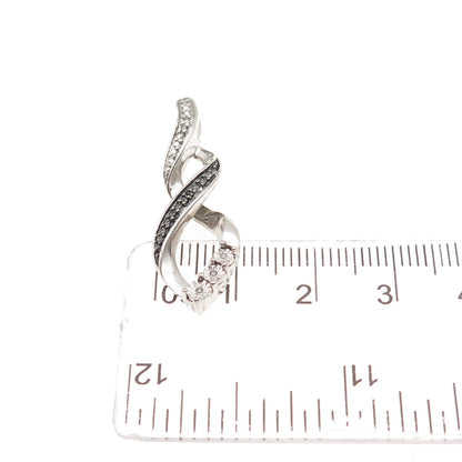 925 Sterling Silver Real Black & White Diamond Twisted Slide Charm Pendant