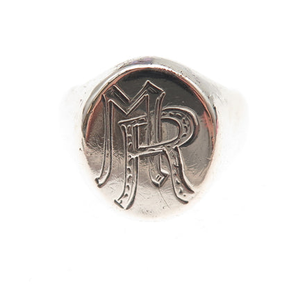 800 Silver Antique Art Deco Engraved MR Monogram Signet Ring Size 8.5