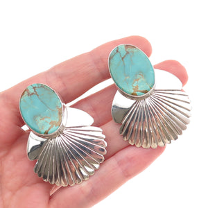 Betty Ann Lee Navajo Old Pawn Sterling Silver Vintage Turquoise Clip On Earrings