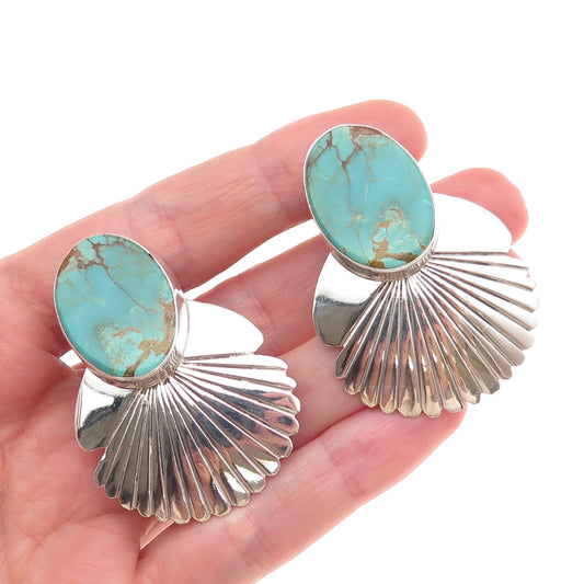 Betty Ann Lee Navajo Old Pawn Sterling Silver Vintage Turquoise Clip On Earrings