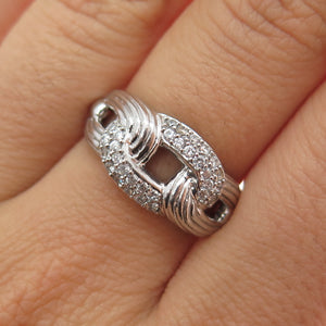 SAI 925 Sterling Silver Round-Cut C Z Chain Link Ring Size 7