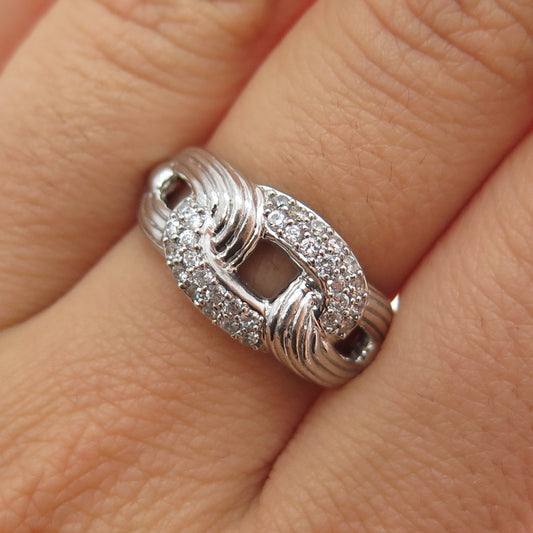 SAI 925 Sterling Silver Round-Cut C Z Chain Link Ring Size 7