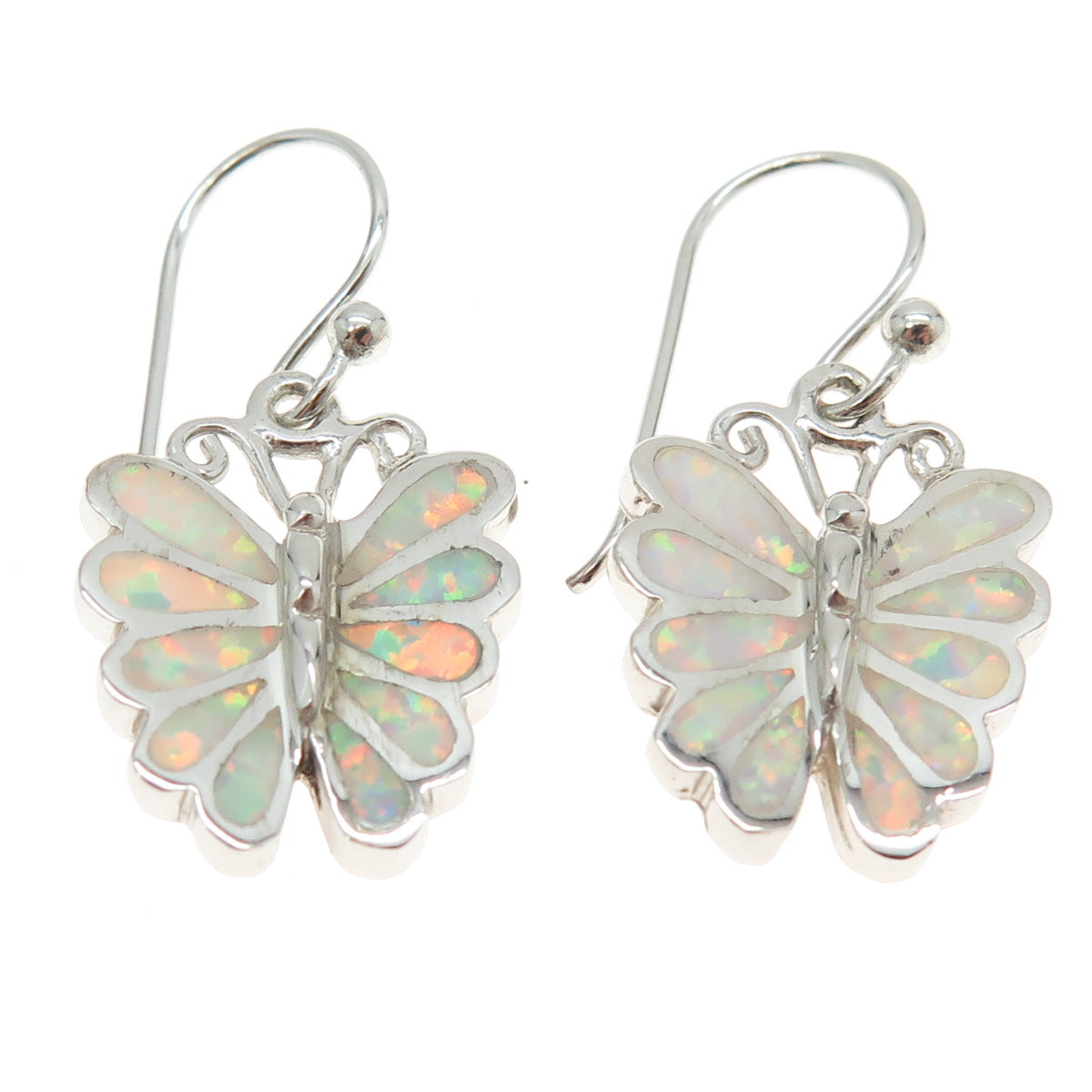 925 Sterling Silver Real Opal Butterfly Dangling Earrings