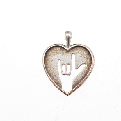 JCF Ferrara Sterling Silver Vintage I Love You Sign Language Heart Charm Pendant