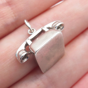 925 Sterling Silver Antique Hello Rotary Dial Retro Phone Minimalist 3D Pendant