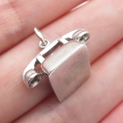 925 Sterling Silver Antique Hello Rotary Dial Retro Phone Minimalist 3D Pendant