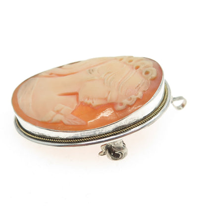 800 Silver Antique Cameo Victorian Lady Pin Brooch / Pendant