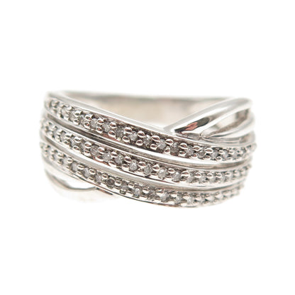 925 Sterling Silver Real Round-Cut Diamond Crisscross Ring Size 7.25