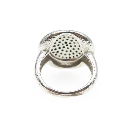 925 Sterling Silver 2-Tone Vintage Real Black Spinel Hammered Ring Size 7