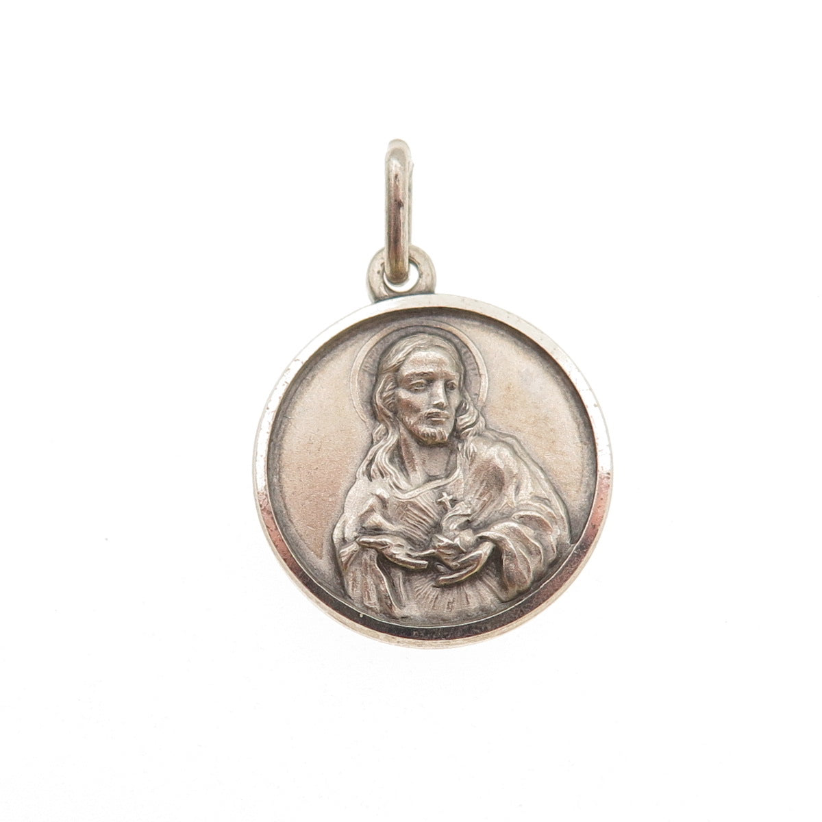 800 Silver Vintage Italy Jesus St. Mary Oxidized Mini Charm Pendant